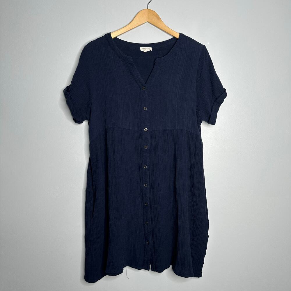 Cotton Bleu Women's Navy Blue 100% Cotton Button Front‎ Textured Dress Size L